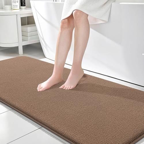 Image of OLANLY Thick Memory Foam Bathroom Runner Rugs 70x24, Extra Soft Absorbent Long Bath Rug, Quick Dry Bath Mats, Non-Slip, Machine Washable Mat for Bathroom, Tub and Shower, Home Decor Accessories, Mocha