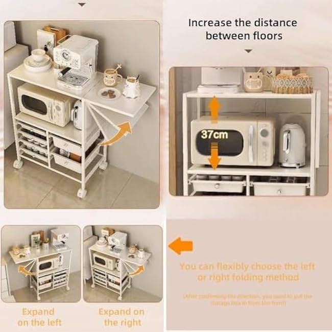 Freestanding Kitchen Storage Shelf Pantry Cabinet Storage Cart Sideboard with Wheels Metal Frame for Dining Room Living Room Multi-Purpose-GAHmk3GM