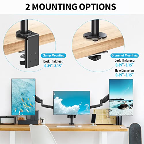 Image of MOUNTUP Triple Monitor Stand - 3 Monitor Desk Mount for Computer Screens Up to 27 inch, 2560 x 1440 Resolution, Black, LCD, Monitor Stand
