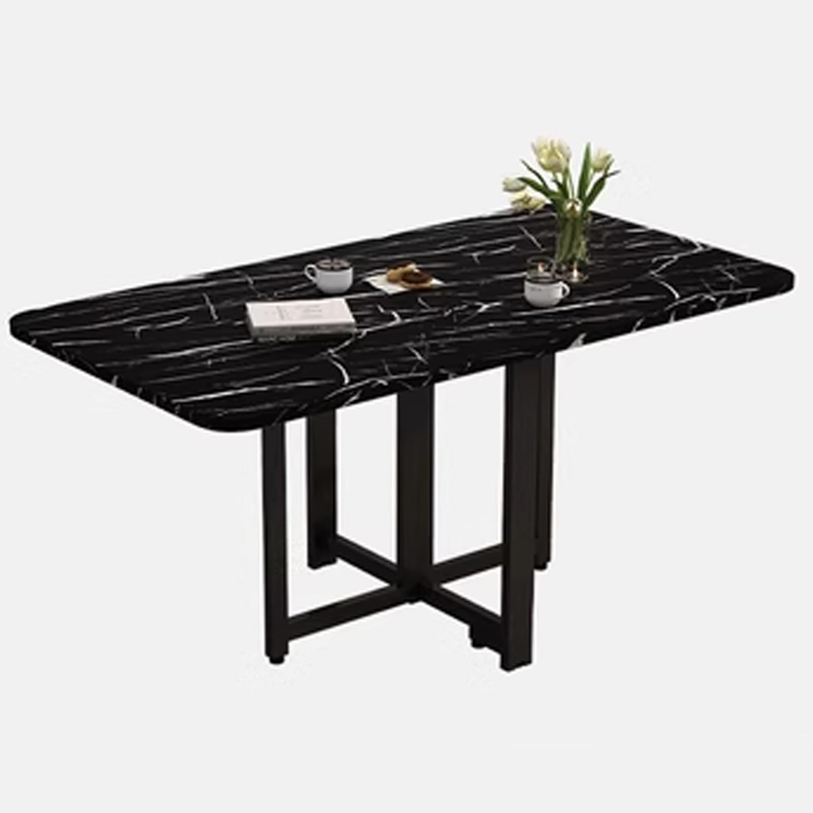 Table de salle à manger avec cadre en métal pour 4 à 8 personnes - Économie d'espace - Pour terrasse, jardin, événements, salle à manger en plein air - Design extensible