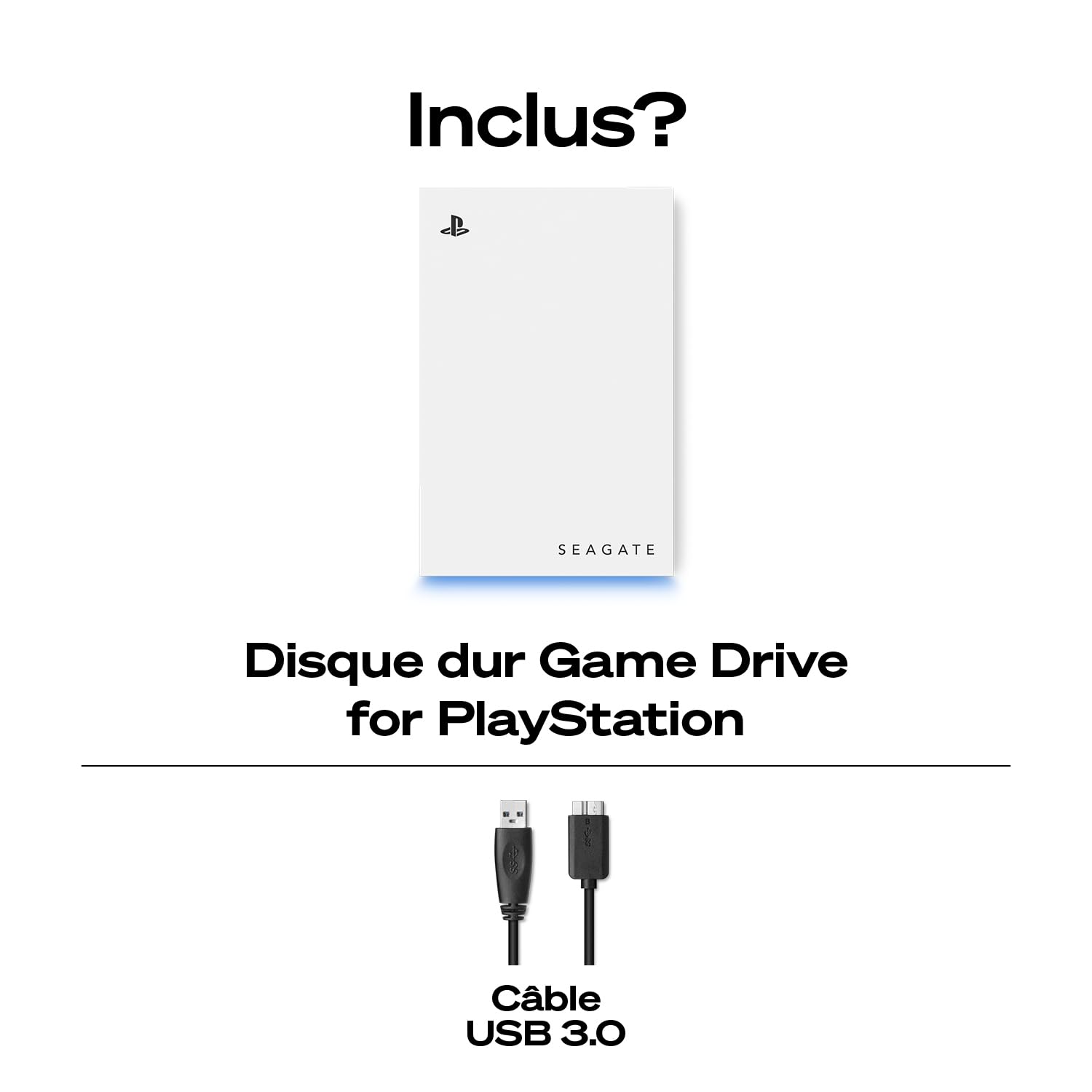 Seagate Game Drive pour PS4/PS5 2To, Disque Dur Externe, 2.5 Pouces, USB 3.0, sous Licence Officielle, éclairage LED Bleu, INCL. 2 semaines Playstation+ (STLV2000202)