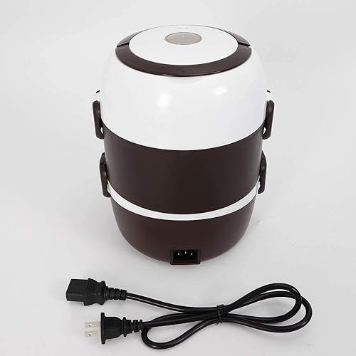 Miniatura 3 de Fiambrera eléctrica para arrocera, 3 capas, 2 L, calentador de alimentos de arroz portátil con estante para vapor, vaporizador de alimentos de acero