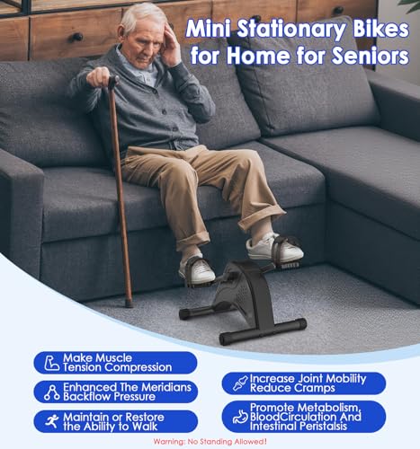Image of 12-Levels Mini Exercise Bike Under Desk with LCD Display, Quiet Electric Bidirectional Bicycle Pedals for Home for Seniors, Stationary Bike Under Desk for Leg & Arm Physical Therapy Exerciser
