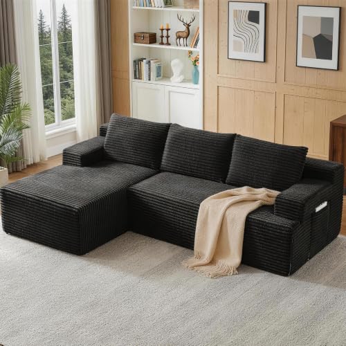 Image of Boneless Couch, Modular Sectional Couches for Living Room, U-Shaped Cloud Couch Sofa with Deep Seat, Fluffy Corduroy Upholstered Corner Sofa