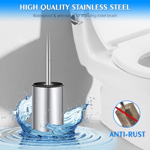 Image of QL Toilet Brush and Holder,Stainless Steel Toilet Brush,Quick Drying Bathroom Toilet Bowl Scrubber Brush for Home and Commercial Use (Silver)
