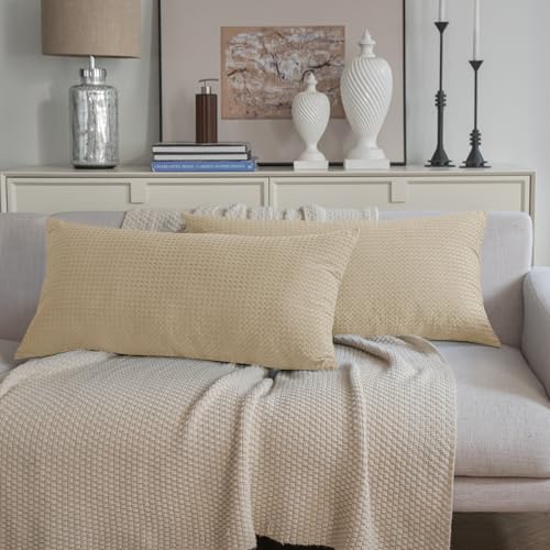 CHUFFED Kissenbezug 40 x 80 Baumwolle 2er Set 100% Baumwolle Kissenhülle Waffelmuster Kissenbezüge Kopfkissenbezug Zierkissenbezug Für Sofakissen Dekokissen mit Reißverschluss Khaki