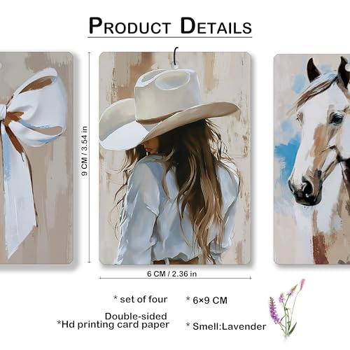 Image of Boho Western Cowgirl Lavender Car Air Freshener, Coquette Bow Cowgirl Boots Horse Hanging Air Freshener 4 Pcs for Cars Closet Drawer Books, Western Girly Car Accessories Mirror Decor for Women