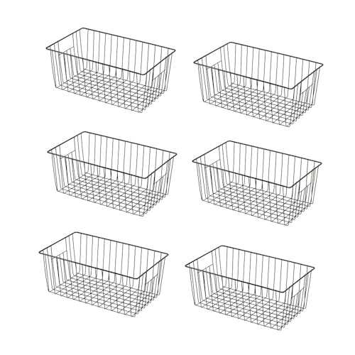 Image of Y.Z.Bros 16" L x 12" W Wider Freezer Storage Organizer Baskets Container, Deep Metal Wire Chest Upright Refrigerator Divider Bins with Built-in Handles for Cabinet, Pantry, Kitchen, Black