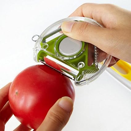 Plastic Round Planer Peeler and Cutter Vegetable Slicer, Green | Comfortable | Stainless Steel Blades | Pack of 1