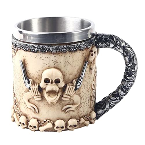Caneca de café FLAMEER caveira de resina copo de água Viking Tankard novidade caneca de café - Style