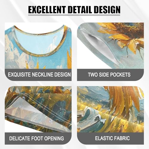 senya Short Sleeve Pajamas Sets Summer Cotton Sleepwear Oil Painting Three Sunflowers4