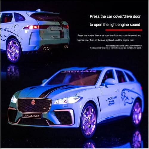 Image of 1:24 Jaguar F-Pace Diecast Model Car | Pull Back Metal Toy Vehicle with Opening Doors, Sound & Light | Alloy Car Toy for Kids & Collectors (Yellow)
