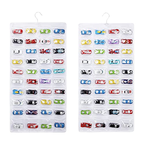 HUHYNN Estojo de armazenamento compatível com 80 carrinhos Hot Wheels, caixa de exibição suspensa de dupla face para Hot Wheels serve para 80 carros de brinquedo (80 compartimentos-branco)