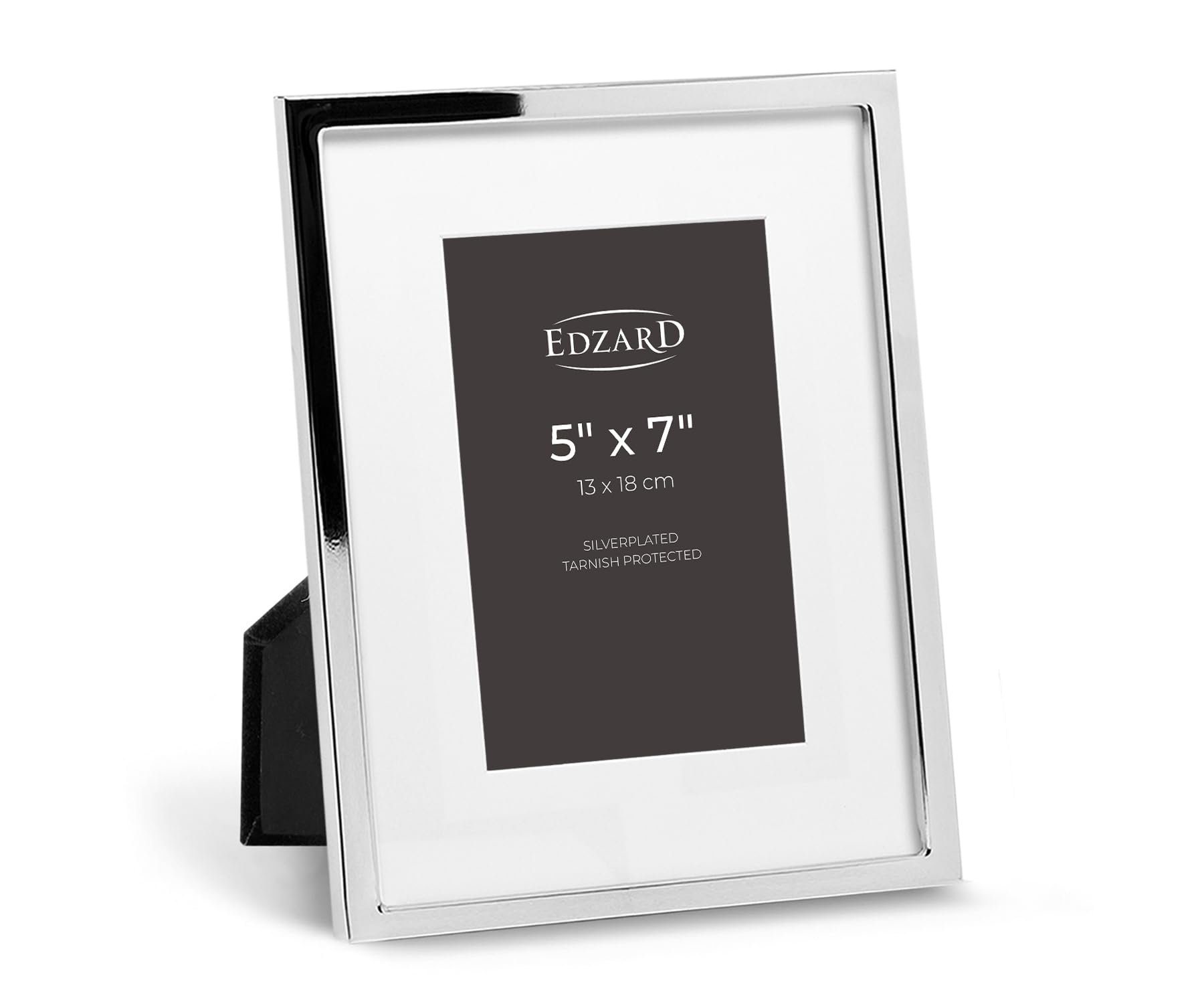 Edzard Silver Plated Photo Frame 5"x7" (13x18 cm) Rivoli, Non-Tarnishing, High Gloss Finish, Real Glass Front & Premium Velvet Back, Portrait or Landscape Display