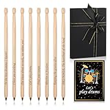 Sayglossy 8 Pcs Drumsticks Ballpoint Pens Drummer Gifts Wooden Drumstick Shaped Pens with Black Gift Box and Greeting Card for Drummer Music Stationery Office Supplies