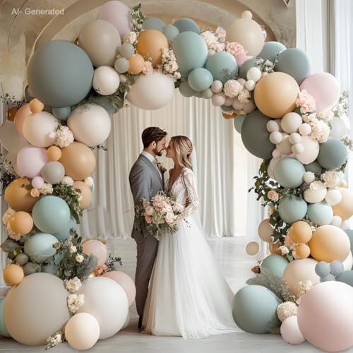 Image of Blocesa Dusty Green Pink White Balloons Arch Kit, Double Stuffed Pastel Balloon Arch Dark Light Green Pink Nude White Sand Brown Balloons for Gender Reveal Woodland Wedding Birthday Party Decoration