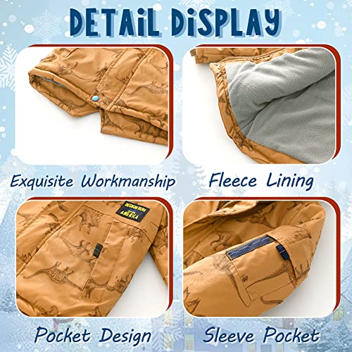 XIFAMNIY Kids Down Jacktet Dinosaur Winter Coat Thick Outwear for Baby Boy Children Hooded Cool 4-12Y4