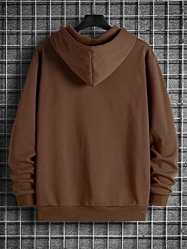 COZYEASE Men's Oversized Letter Graphic Drawstring Casual Hoodies Long Sleeve Vintage Street Hoodie Sweatshirts Chocolate Brown M2