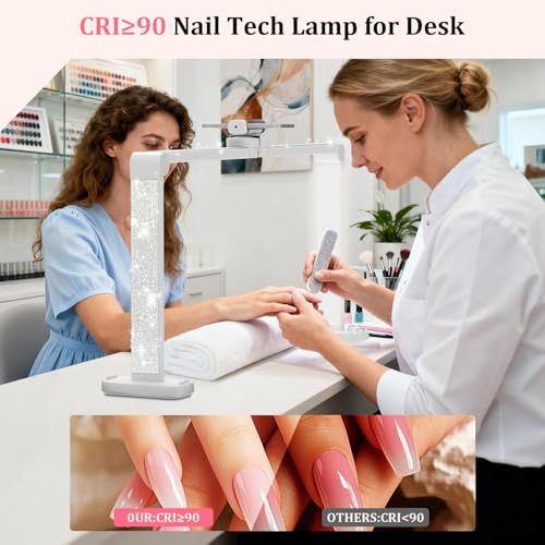 Image of iVict Nail Desk Lamp, 34 inch Nails Tech Light with Phone Stand, 0-100% Adjustable Brightness, 3000K-6000K Color Temperature Led Desk lamp for Nail, Tattoos, Eyebrows, Beauty(Diamond, Large)