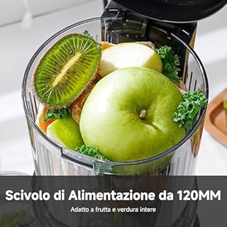 AMZCHEF Estrattore Frutta e Verdura, 120mm Bocca Larga con Taglio Automatico, Slow Juicer a Freddo 60RPM, Estrattore di Succo in Acciaio Inox, Facile da Pulire[Classe di efficienza energetica A+++]