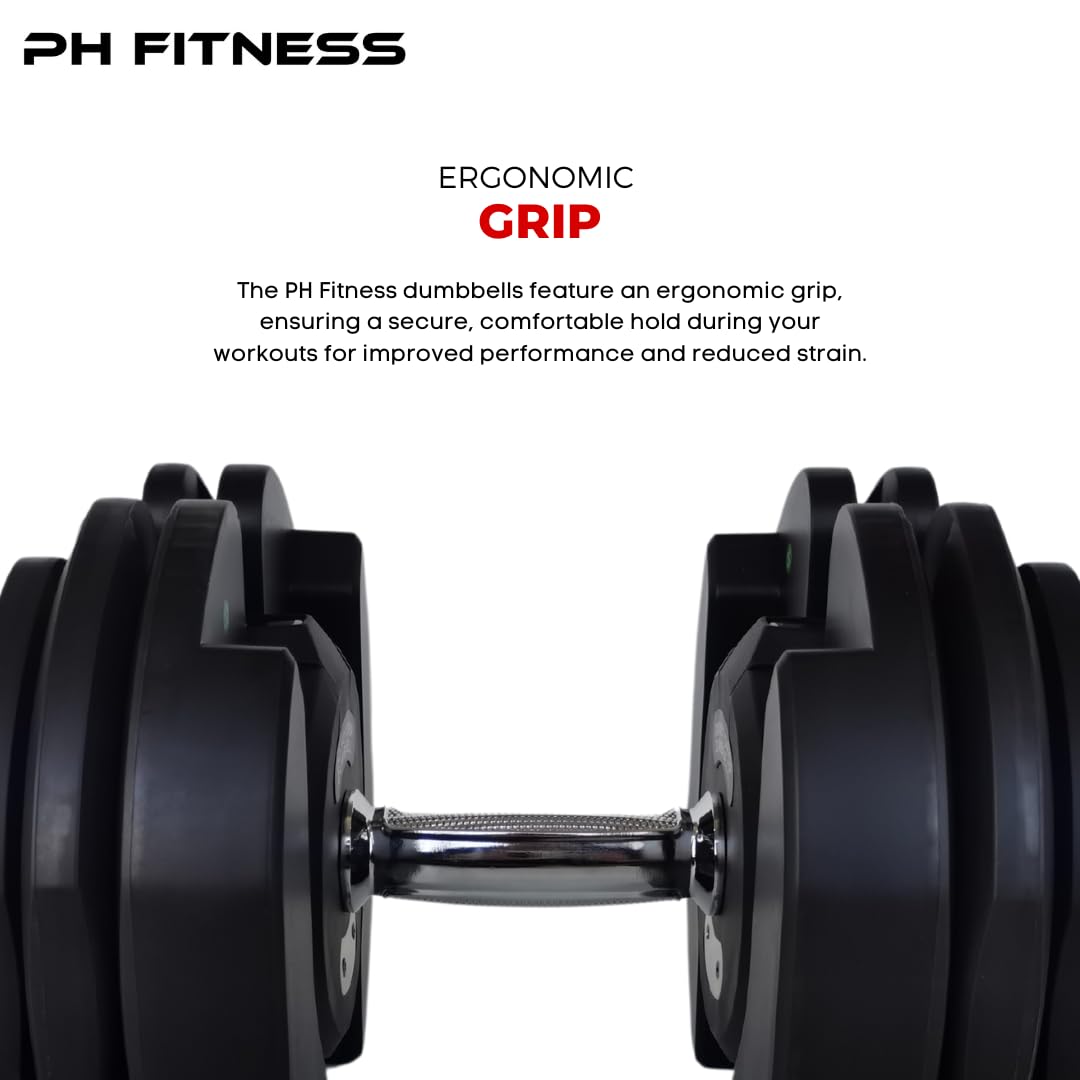 Zestaw Regulowanych Hantli PH Fitness 15-17 Ustawieniami Wagi – Oszczędzający Miejsce, Do Treningu Siłowego, Fitnessu, Podnoszenia Ciężarów i Ćwiczeń (2 Szt.)