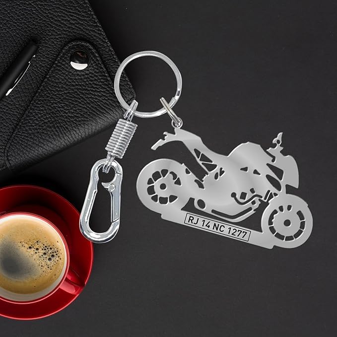Image of Stainless Steel Premium Personalized Black Laser Engraved Bike /Scooty Keychain - Customized with Your Bike /Scooty for a Unique and Stylish
