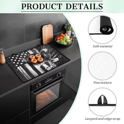 Image of Poceacles 4th of July Electric Stove Top Cover Induction Electric Stove Protector Non-slip Glass Cooktop Cover Stovetop Mat Multipurpose Flat Top Mat, Retro American Flag Eagle Black Gray