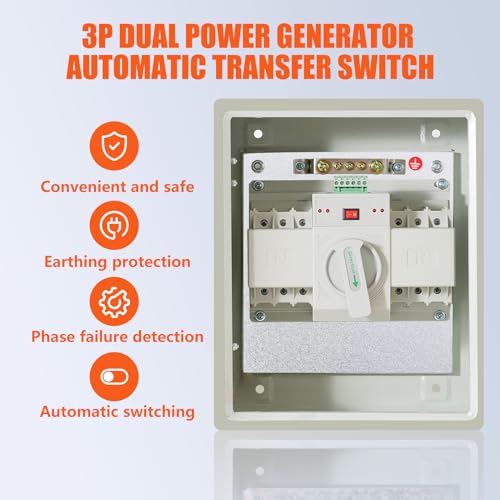 Image of 100A 3P Automatic /Manual Generator Transfer Switch for Home | 3P 120 /240V Transfer Switch - Automatic /Manual Dual Mode, Seamless Power Switching for Home Backup & Emergency Systems