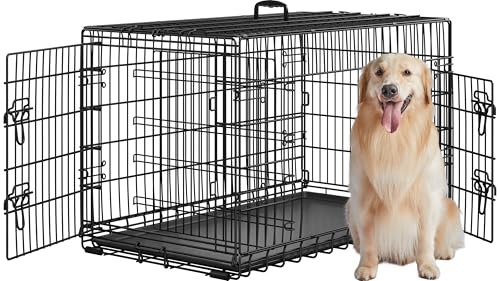 Yaheetech Cage pour Chien Pliable Caisse de Transport pour Chien en métal 107x66x74,5 cm Niche pour Chien Exterieur Interieur 2 Portes Verrouillables et Plateau Amovible Cage de Chiot