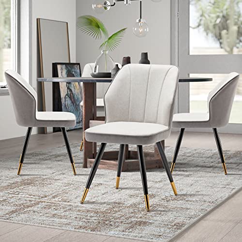 Andeworld Upholstered Dining Chairs Set Of 2, Mid Century Modern Accent Chair, Faux Suede Armless Leisure Side Chair With Golden Metal Legs For Dining Living Room-Grey #TOP2