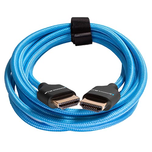 KONDOR BLUE 4K HDMI to HDMI Thin Long Straight Braided Cable for On-Camera Monitors, Capture Cards + More | 4K/60hz | 18Gbps 3D HDR MetaData | 7' Foot | Blue