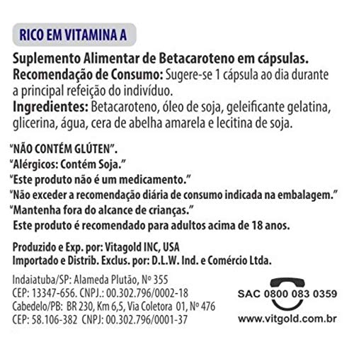 Vitamina A Beta Caroteno 8000 UI Vitgold 100 capsulas