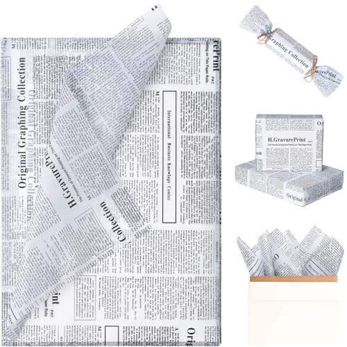 RUSPEPA Vintage Newspaper Tissue Paper Black White Retro Old Newsprint Design Magazine Newspaper Gift Wrapping Tissue Paper for Wedding Birthday Shower Party Craft Decor 19.5 x 27.5 20 Sheets