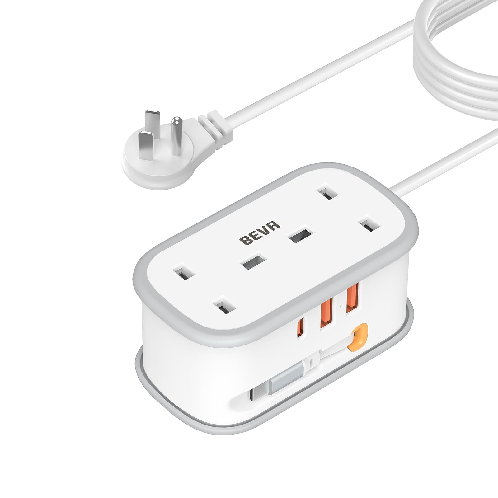 UK to European Plug Adapter with 1.5M Extension Cable, BEVA 2 Way 3 USB (2A+1C) Travel Adapter with Retractable USB C Cable for Germany France Spain Turkey Greece Iceland etc (Type E/F) — view 11