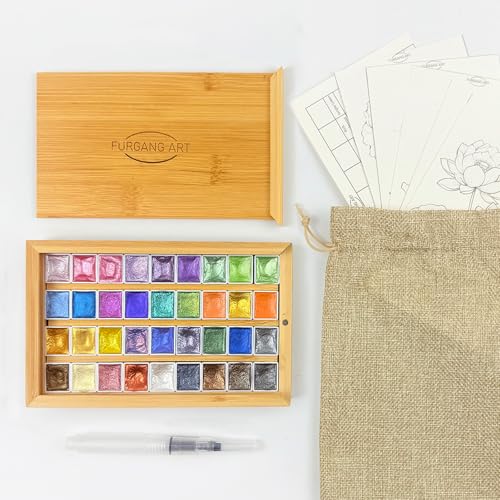 FURGANG ART Professional Metallic Watercolor Paints - 36 Vibrant Colors