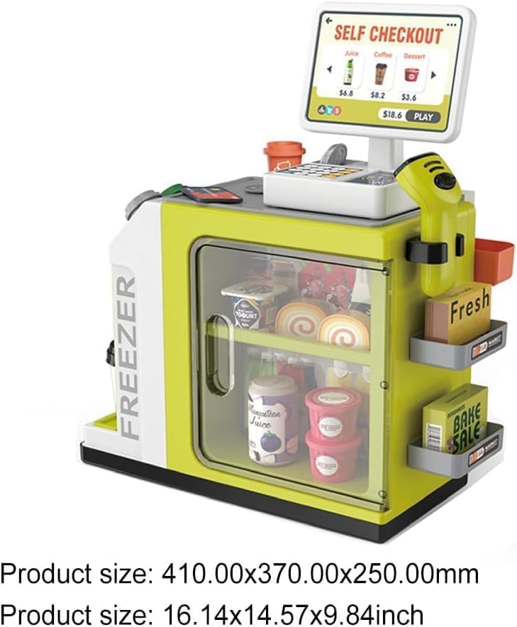 Pihura Cash Register Playset for Kids with Sound Light, Mini Supermarket Cashier, Pretend Play Store Money, Calculator, Scanner, Credit Card and Play Foods, Gift for Boys and Girls Ages 3+ 1