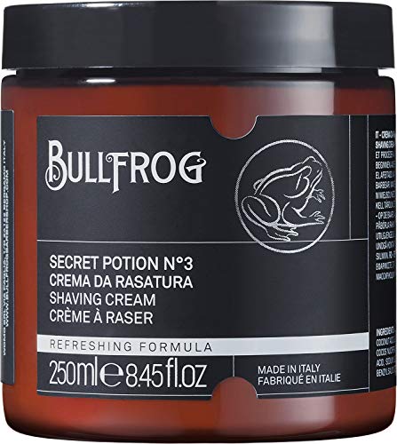 Bullfrog Crema da Rasatura Secret Potion N.3 "Refreshing" 250ml - Ammorbidisce la Barba - Lascia la Pelle Fresca e Liscia - Note Marine, Legnose e Ambrate - Made in Italy