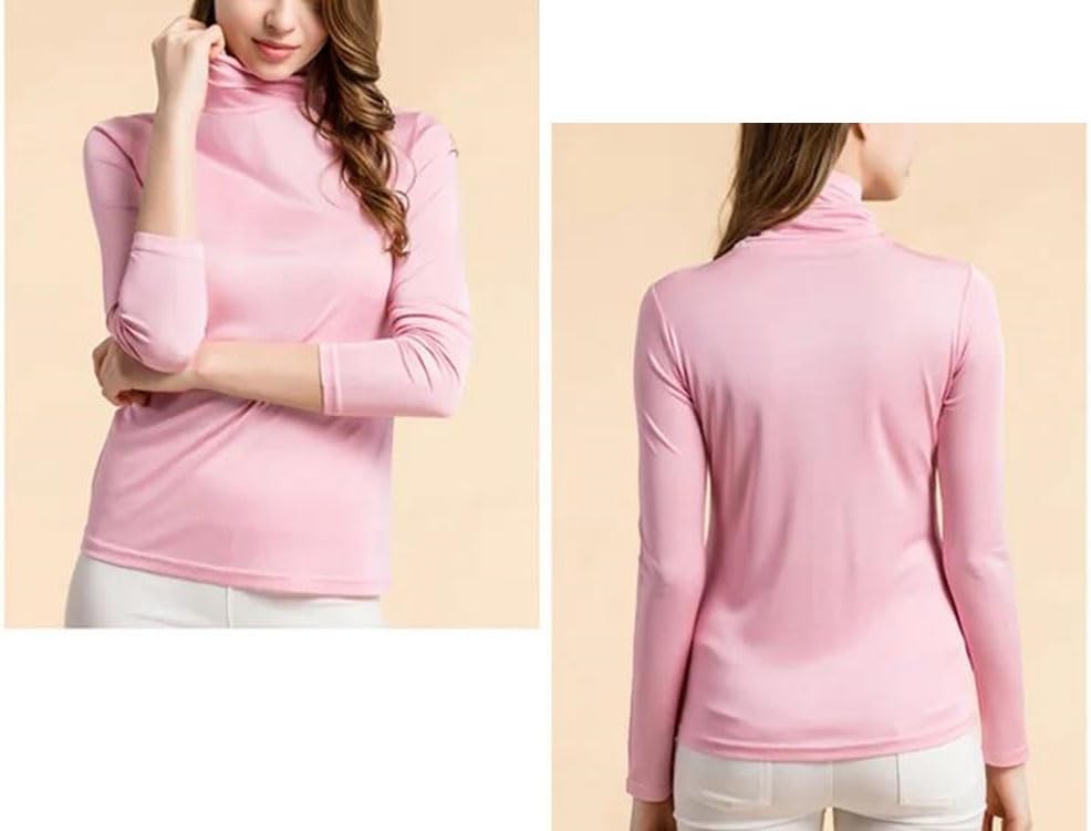 Women Pullover Turtleneck Collar Long Sleeve Knitted Silk Fabric Solid Color Chic Style for Smart Casual Wear