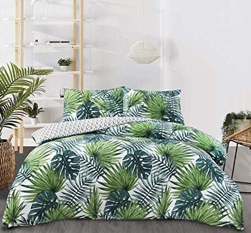 Night Comfort Cotton Blend Eco Breathable Duvet Cover Bedding Set With Pillowcases (Double, Wesley - Tropical Palms)
