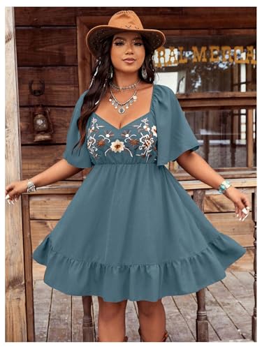 Image of Verdusa Women's Plus Size Western Boho Floral Dress Cowgirl Country Concert Vacation Outfits Flowy Summer Dresses