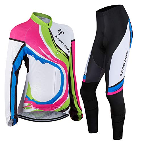 ZEROBIKE Ropa Ciclismo para Mujere, Ciclismo Maillot MTB de Manga Larga y Culotte Pantalones Acolchado 3D 005, L Cover