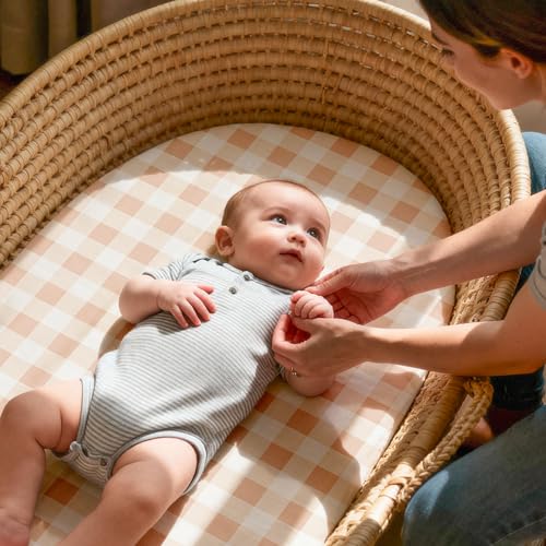 Image of Gllquen Baby Bassinet Sheets 4 Pack, Breathable Cozy Fitted Mattress Sheet | 32 inchx16 inch Soft Baby Sheets for Boys Girls, Compatible with Halo, Snoo, Uppababy, Universal fitted,Baby Gift,