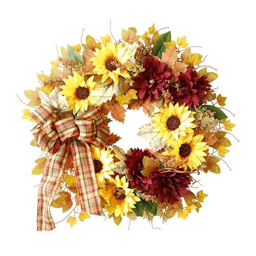 Simulated Plant Bow Tie Retro Lightweight Sunflower Wreath for Autumn Decor - image 1