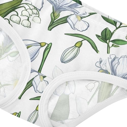 Cotton Girls Underwear Toddler White Lilies Flowers Panties for Girl Durable Kids Undies Briefs 2t4