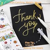 Sunshilor Metallic Markers Fine Point Metallic Marker Pens for Black Paper, Rock Painting, Easter Egg, Halloween Pumpkin, Card Making, Metal, Ceramic, Wine Glass, Set of 6