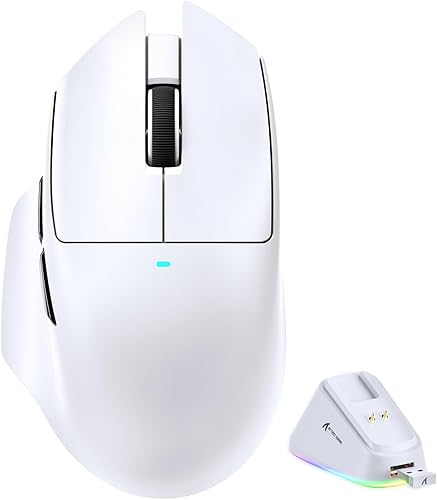 ATTACK SHARK V6 - Ratón inalámbrico para juegos de 2.29 oz con base de carga magnética RGB, BT/2.4G inalámbrico/con cable, sondeo 1K, sensor PixArt