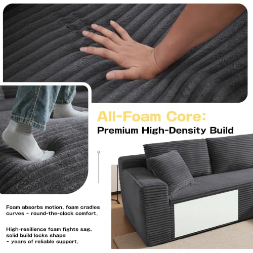 Image of 96 inch Sectional Couches for Living Room Cloud Couch Sofa with L-Shape Upholstered Boneless Couchs Modern Modular Sectional Couch with Chaise