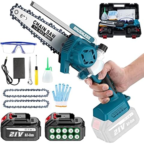 6-inch Brushless Mini Chainsaw, APROTII Mini Chainsaw Cordless w/ 2X 4.0Ah Batteries & Oil System, Battery Operated Chainsaw with Safety Lock, One-Handed Electric Chain Saw for Wood Cutting Logging Cover