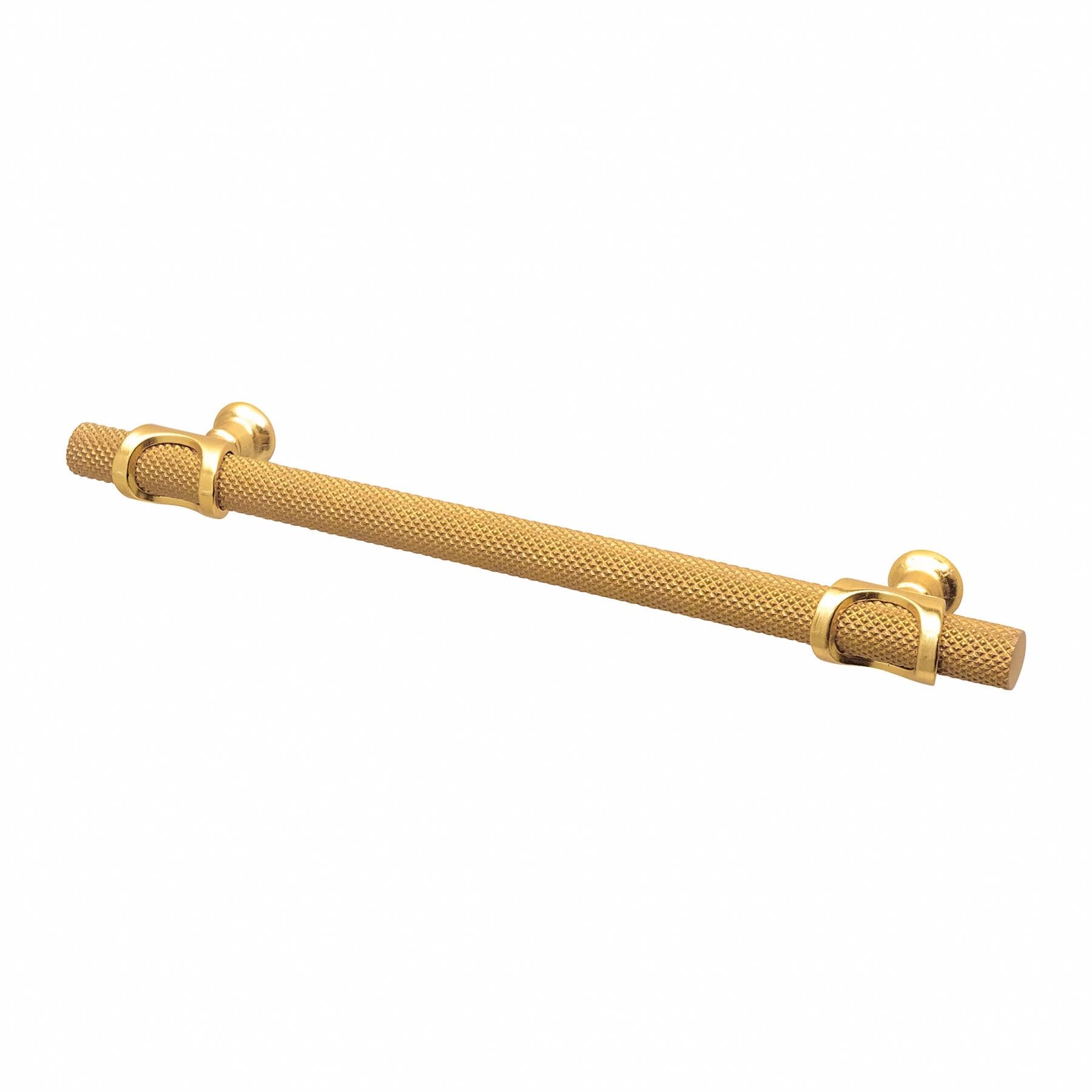 Decoranddecor Amelia - Knurled Cabinet Handles | Aluminium T-Bar Kitchen Cupboard Handles | Furniture Knobs | 128mm Hole Centre, Matt Gold