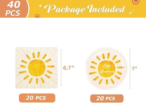 Miniatura 4 de Paquete de 40 decoraciones de cumpleaños inspiradas alrededor del sol, suministros de fiesta de cumpleaños boho Sun One, incluye 20 platos de papel,